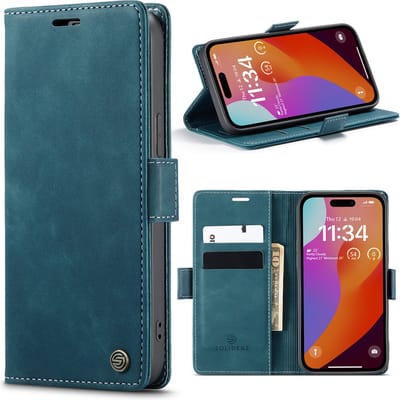 Solidenz Hoesje geschikt voor iPhone 15 Pro - Bookcase met pasjeshouder - Kaarthouder telefoonhoesje - Blauw