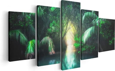 Artaza Canvas Schilderij Vijfluik Tropische Jungle Met Een Turquoise Meer - 100x50 - Foto Op Canvas - Canvas Print