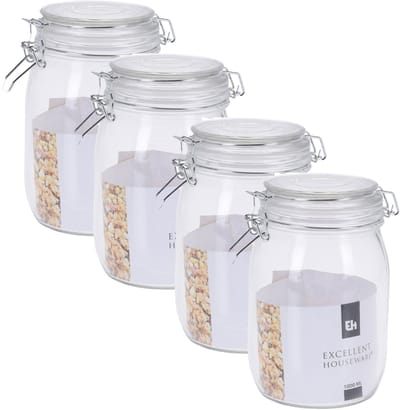 Excellent Houseware keuken voedsel opslagpotten - 4x - 1000 ML - met beugel sluiting - glas - weckpotten - inmaakpotten