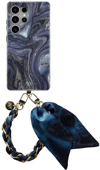 AVY Hoesje Met Telefoonkoord | Geschikt voor Samsung Galaxy S25 Ultra | Compatibel met MagSafe | Hard Shell Back Cover | Stijlvol Bijpassend Koord 32CM | Obscura Blue | Blauw