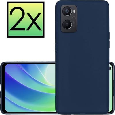 Hoesje - 2 Stuks - Geschikt voor OPPO A76 - Sterk & Shockproof - Case Siliconen - Back Cover - Telefoon Hoes - Donkerblauw