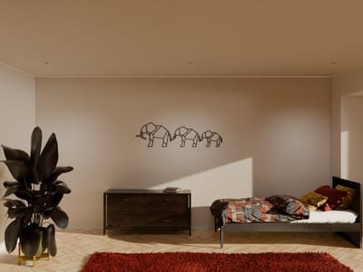 Houten wanddecoratie - Wooden wall decoration | Olifanten 99 x 28cm Elephants | Zwart - Black | Geometrische muurdecoratie - Geometric wall art - Origami Design Wandfiguur - Echt Hout - Real Wood - Afrikaanse Dieren - Natuur
