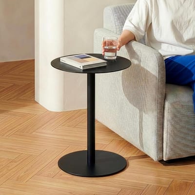 Bijzettafel Rond - Kleine Tafel - Woonkamer Gebruik - Geschikt voor buiten - 50x40 cm - Zwart Mat