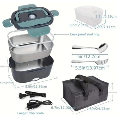 Elektrische Lunchbox Voedselverwarmer - Draagbare Voedselwarmer Verwarmd Dinerbakje voor Volwassenen, voor Auto/Huis/Vrachtwagen met 1,5L Verwijderbare Container gray