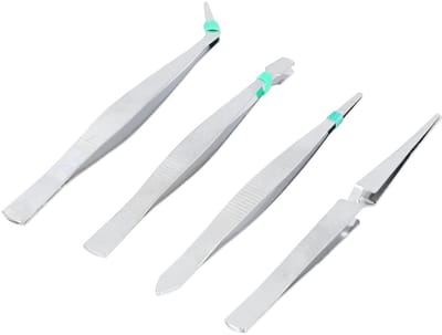 Dailygoods- Pincetset Roestvrij Staal - Hoge Precisie Pincet - Elleboog/Punt Tip Pincet - 4-delige Set - Voor Naaien/Kralen DIY - Geschikt voor Diverse Werkomgevingen - Tweezers