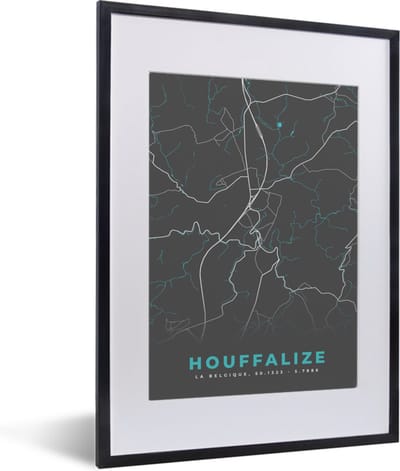 Fotolijst incl. Poster - Kaart – Plattegrond – Stadskaart – Houffalize – België - Grijs - 30x40 cm - Posterlijst