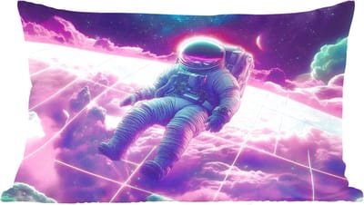 Sierkussens - Kussentjes Woonkamer - 60x40 cm - Astronaut - Neon - Roze - Wolken