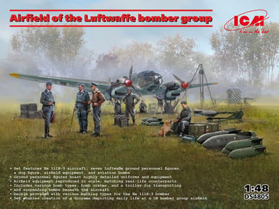ICM Modelbouwpakket Vliegtuigen - DS4805 Vliegveld van de Luftwaffe-bommenwerpergroep - He 111H-3 Vliegtuig + Figuren + Equipment Plastic - 1:35 - Modelbouw
