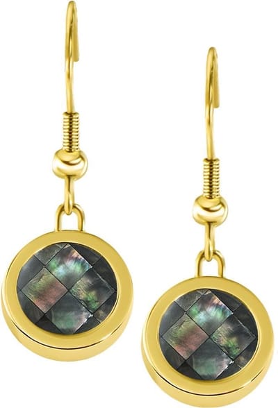 Quiges RVS Schroefsysteem Oorhangers Oorbellen Goudkleurig met Verwisselbare Schelp Blokjes Grijs Mini Munt Set - ECOS184