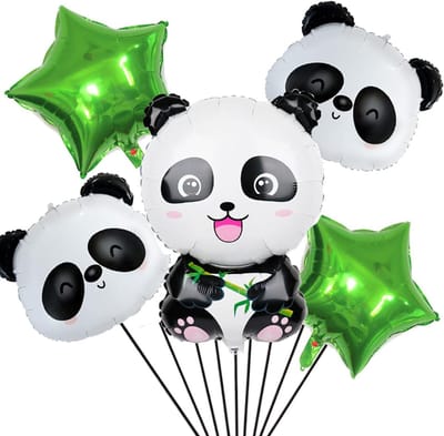Grote mylar panda ballonnen met groene sterren voor verjaardagsfeest, jungle en safari decoraties, feestartikelen voor dierenliefhebbers