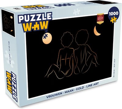 Puzzel Vrouwen - Maan - Gold - Line art - Legpuzzel - Puzzel 1000 stukjes volwassenen