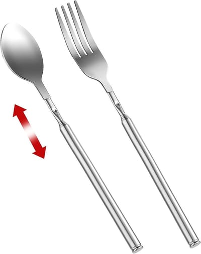 Verlengbare vork en lepel set van roestvrij staal, uitrekbaar tot 25 inch voor BBQ, fruit en dessertgebruik