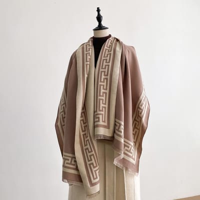 Châle Pashmina Imprimé Géométrique pour Femme Écharpes Chaudes en Cachemire Couverture Épaisse d'Hiver de Luxe Foulard Bandeau Wrap Poncho Féminin gray