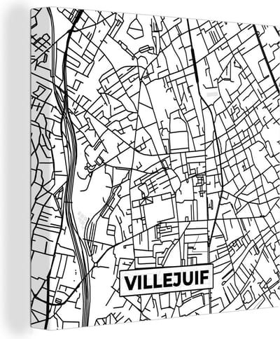 Canvas Schilderij Stadskaart - Villejuif - Plattegrond - Kaart - Frankrijk - Zwart wit - 20x20 cm - Wanddecoratie