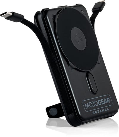 MOJOGEAR NovaMag All-in-1 Powerbank 10.000 mAh – Draadloos Qi2 supersnel opladen - Ingebouwde USB-C en Lightning kabel – Geschikt voor iPhone en Samsung - MagSafe powerbank - LED-indicator - Zwart