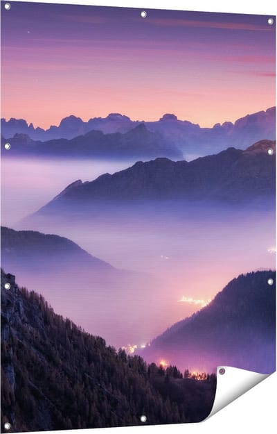 Gards Tuinposter Bergen Landschap in Itali� tijdens Zonsondergang - 90x120 cm - Tuindoek - Tuindecoratie - Wanddecoratie buiten - Tuinschilderij