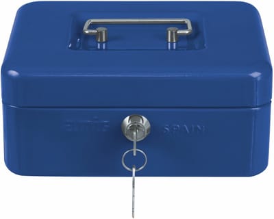 AMIG Geldkistje met 2 sleutels - blauw - staal - muntbakje - 25 x 18 x 9 cm - inbraakbeveiliging