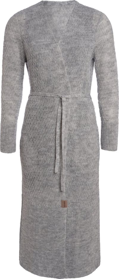 Knit Factory Gina Lang Gebreid Vest - Lang vest reikend tot kuithoogte - Lange cardigan - Lichtgrijs damesvest - Licht Grijs - 40/42