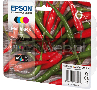 Epson 503/503 XL Multipack - 4-pack - XL(black) + Standaard Capaciteit - Zwart Geel Cyaan Magenta - Original - Inkt cartridge