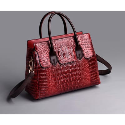 WTEMPO Sacs à main en cuir d'alligator pour femmes, sacoches de styliste, sacs à bandoulière rétro fourre-tout bordeaux