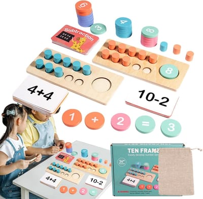 Houten Rekenframe - Telraam Educatief - Wiskunde Leren - Inclusief Opbergtas - 23 x 17 cm