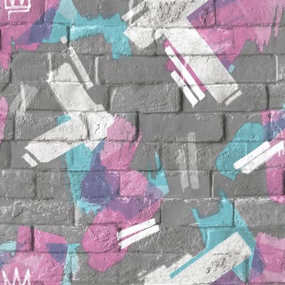 Dutch Wallcoverings - Pop- baksteen/verf grijs/roze/blw - M466-09