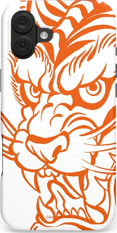 Casetastic hoesje geschikt voor Apple iPhone 16 Plus - MagSafe - Dubbellaagse bescherming - Wilde lijnen - Fashion Case - Wit Oranje Zand