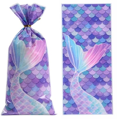 50x Uitdeelzakjes Zeemeermin Staart - 12.5x27.5cm - Traktatie Zakjes Voor Uitdeelcadeautjes - Uitdeelzakjes Feestje - Verjaardag - Feestje - Zeemeermin Staart Blauw - 12.5 x 27.5 cm - 50 Stuks