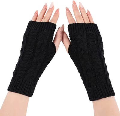 Dames Vingerloze Handschoenen Zwart - Maat One Size - Gebreide Polswarmers - Handschoenen Voor Herfst & Winter
