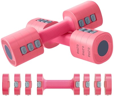 JAQZY Fitness - Halter Set - 4 in 1 Verstelbare Halter Set - Workout - 1 kg tot 2,5 kg Per Halter - Antislip Handgrepen - Rozerood