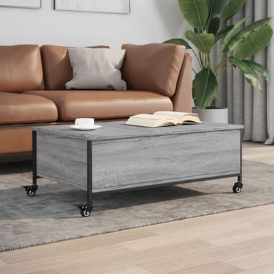 vidaXL - Salontafel - met wielen - 91x55x34 - cm - bewerkt hout - grijs - sonoma