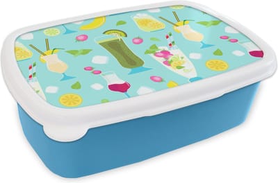 Broodtrommel Blauw - Lunchbox - Brooddoos - Cocktail - Zomer - Fruit - Patroon - 18x12x6 cm - Kinderen - Jongen