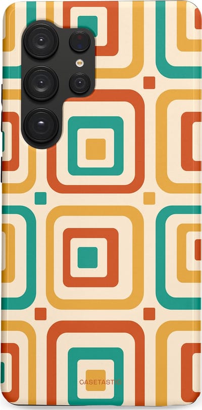 Casetastic hoesje geschikt voor Samsung Galaxy S25 Ultra - Dubbellaagse bescherming - Retro Vierkant verlangen - Fashion Case - Crème Terracotta Goud Turquoise
