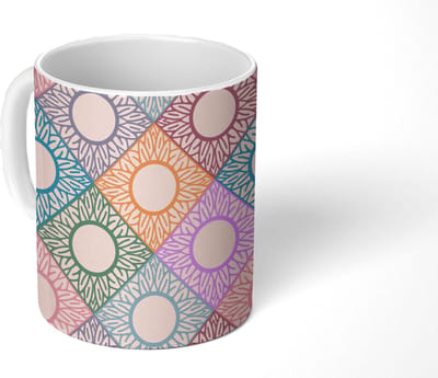 Mok - Koffiemok - Zonnebloem - Ruit - Patronen - Mokken - 350 ML - Beker - Koffiemokken - Theemok