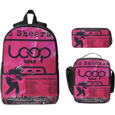 3 Stuks Ed Sheeran Loop Tour 2026 merchandise Rugzak Set voor Kinderen Pennen Etuis Boekentassen Sets met Lunchbox Voor Schoolleerlingen Daypack