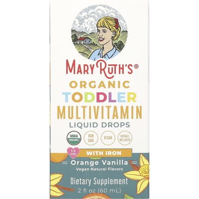 MaryRuth's biologische multivitaminedruppels voor baby's, met ijzer, 1-3 jaar, sinaasappel-vanille, 57 ml (60 ml)
