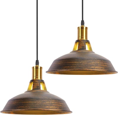 Retro Hanglampen Set van 2, Industrieel Ontwerp met IJzeren Lampenkap van 27 cm, Vintage Verlichting voor Keuken, Eetkamer, Woonkamer en Restaurant