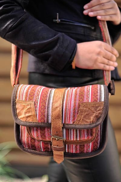 Schoudertas Ram, katoen met leer, kleur Brika