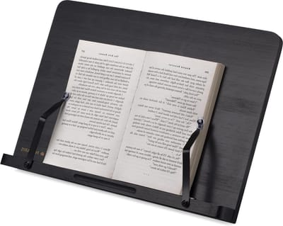 Houten Boekenstandaard en Tablethouder met Verstelbare Paginaklemmen - 34 x 24 cm - Van Bamboe - Voor kookboeken tablet e-reader
