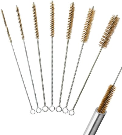 Thijox - Set van 7 Messing Buisreinigingsborstels 6/8/10/12/15/18/20 mm - Ronde Borstels met Lange Steel - Voor Reinigen van Buizen en Verwijderen van