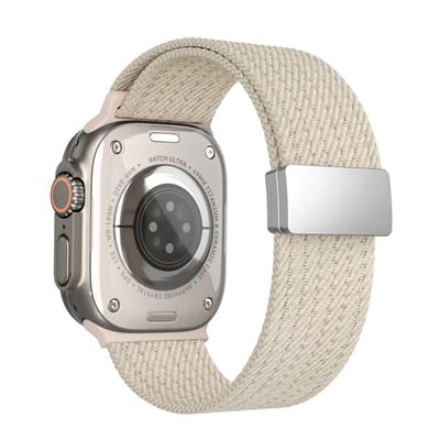 Nylon bandje - geschikt voor Apple Watch 1/2/3/4/5/6/7/8/9/10/11/ SE (1,2,3) met maat 38 mm / 40 mm / 41 mm en 42 mm (Watch 10/11) - magneetsluiting - starlight