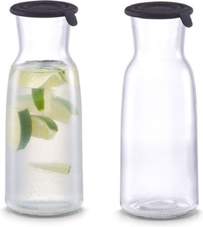 Glazen karaffen - 2x - met siliconen deksel - 700 ml - waterkaraf - D8 x H21 cm - karaf