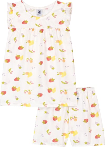 Petit Bateau Korte katoenen kinderpyjama met vruchtenprint Meisjes Pyjamaset - Wit / Meerkleurig