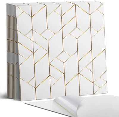 Coloray Plaktegels - Geometrisch lijnenpatroon Portugese Tegels - 30 cm x 30 cm - Wit Plaktegels - 9 stuks - Vierkant PVC Tegels - Plaktegels Keuken - Zelfklevende Vloertegels - Vinyltegels Vloer Zelfklevend - Zelfklevende Tegels