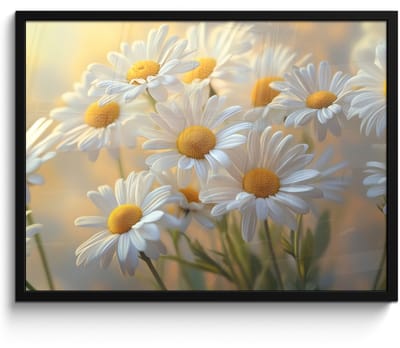 Poster in lijst - Fotolijst 70x50 cm - Posters - Madeliefjes - Wit - Zonlicht - Posterlijst zwart - Decoratie - Wanddecoratie woonkamer - Muurdecoratie slaapkamer
