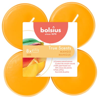 Bolsius - True Scents - Maxi - Geurtheelichten - 8 stuks per verpakking - Clear cup - Mango