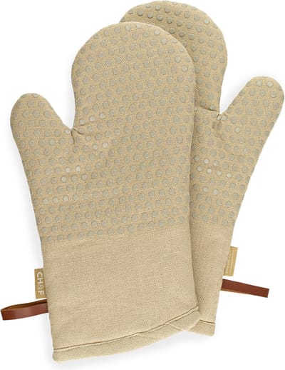 CH&F Ovenwanten 2 stuks 100% katoen | Siliconen Dots Canyon | Ovenhandschoenen Beige | 18x33cm