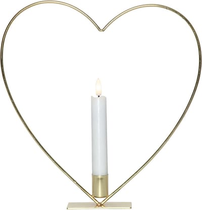 Star Trading decoratie Flame Heart, staande lamp, hart, messingkleurig, kaars, was, LED, timer, warm wit, 28 cm