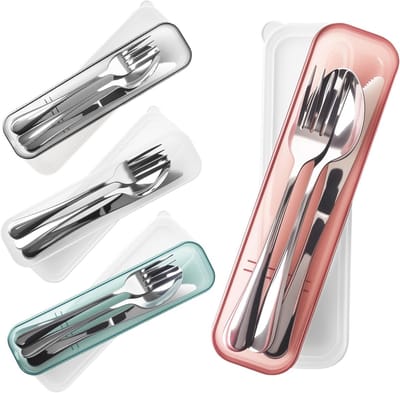 Campingservies Set voor 4 Personen, Roestvrijstalen Bestekset met Etui - Ideaal voor Kamperen, Reizen en Outdoor Activiteiten, Vaatwasmachinebestendig en Duurzaam