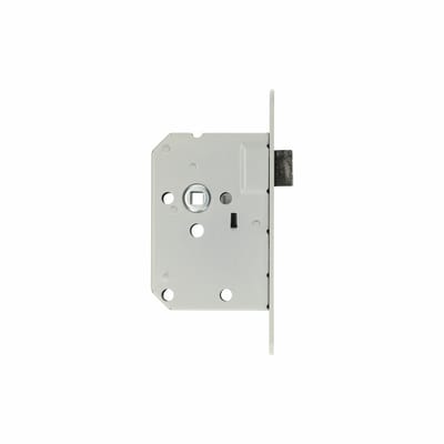 Woningbouw loopslot, voorplaat wit gelakt, doornmaat 50mm, inclusief afgeronde verzinkte sluitplaat